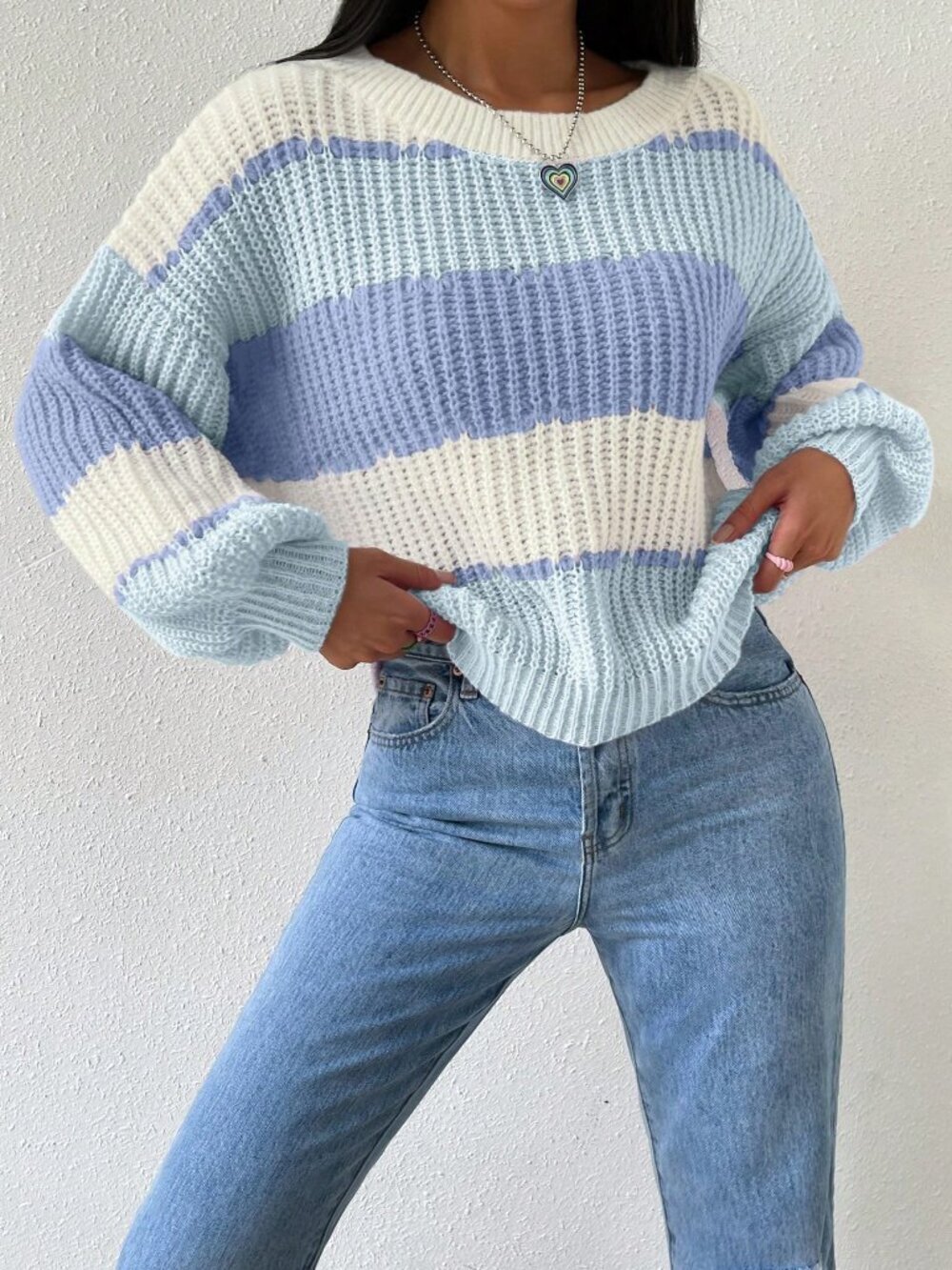 Women's Colorblock Rib-Knit Drop Shoulder Sweater - Picture 6 of 9